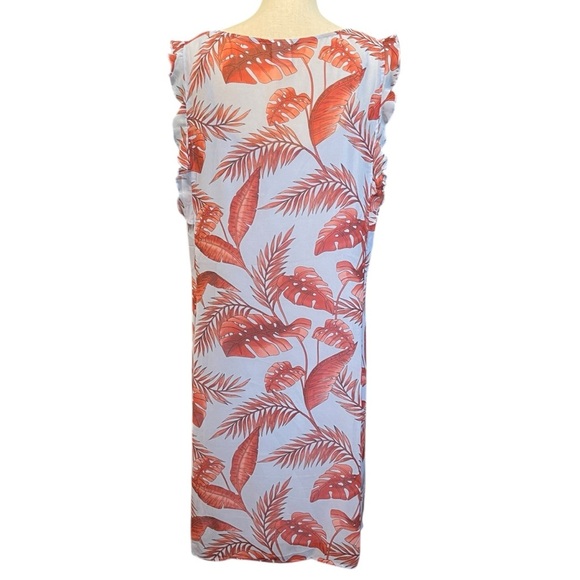 CAbi Style #5381 Isabel Blue Coral Palm Leaf Print Ruffle Sleeve Summer Dress L - Picture 4 of 14